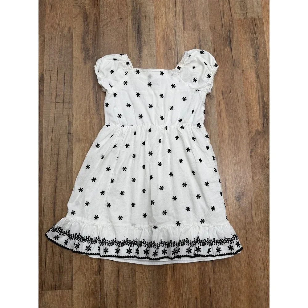 Little Lass Girls White Embroidered Floral Dress Size 8 Cotton Button Front Puff